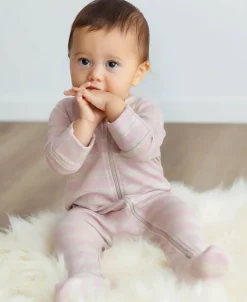 Fashion Babies' Merino 2-way Zip Stripe Growsuit Growsuits|Merino