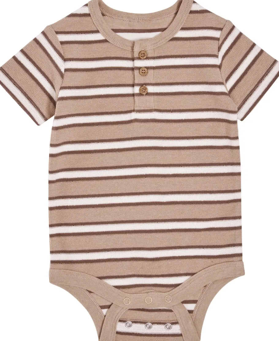 Outlet Babies' Stripe Waffle Short Sleeve Bodysuit Bodysuits