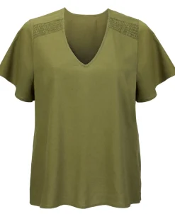 Clearance Isobelle Linen Blend Shirred Shoulder V-Neck Top Women Tops|Plus Size
