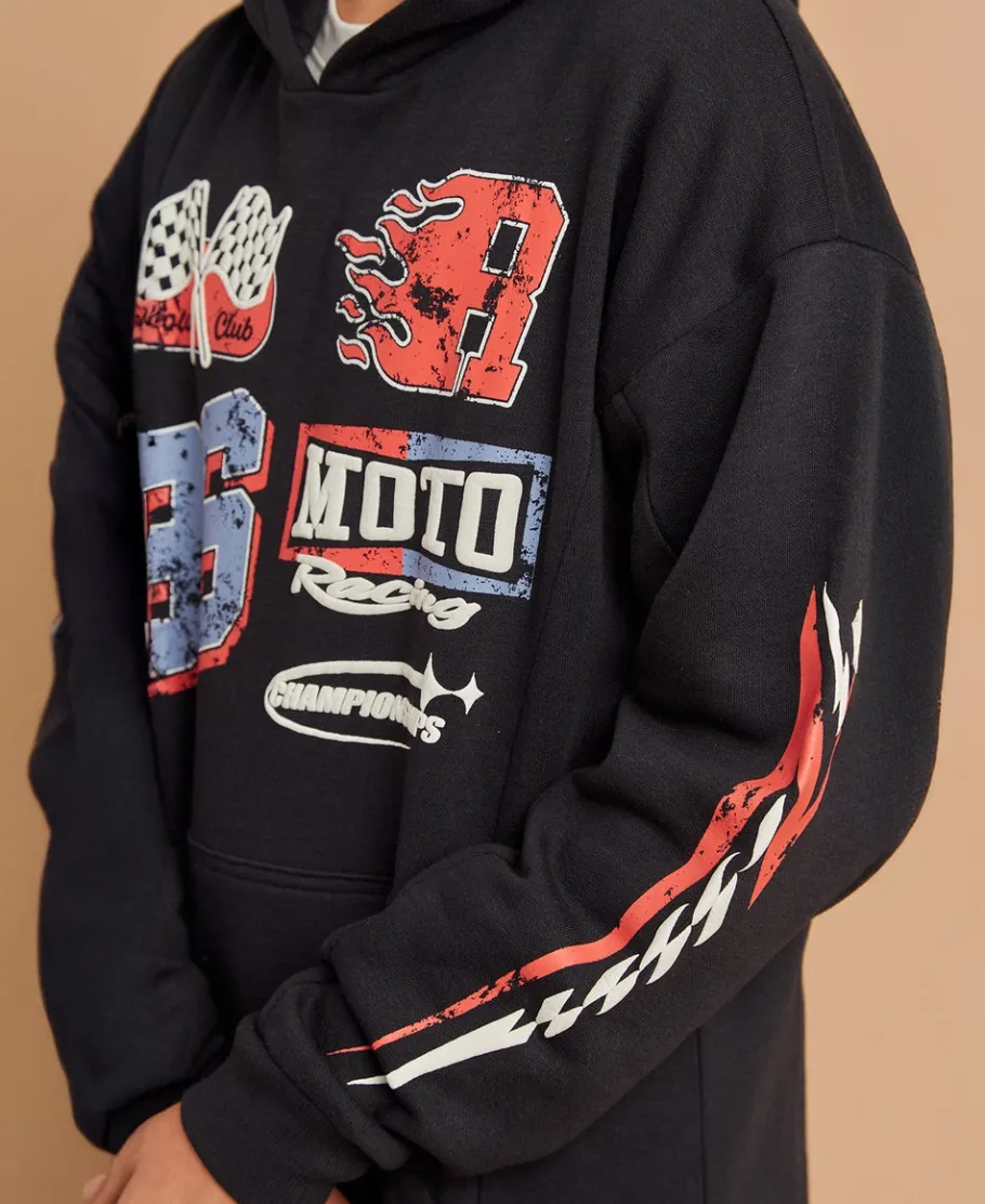 Discount Kids' Moto Print Sporty Panelled Hoodie Kids Sweats + Fleece|Tops