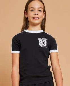 Fashion Kids' Short Sleeve Ringer Rib Print Tee Kids Tops|T-Shirts