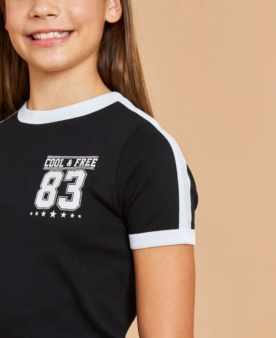 Fashion Kids' Short Sleeve Ringer Rib Print Tee Kids Tops|T-Shirts