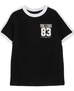 Fashion Kids' Short Sleeve Ringer Rib Print Tee Kids Tops|T-Shirts