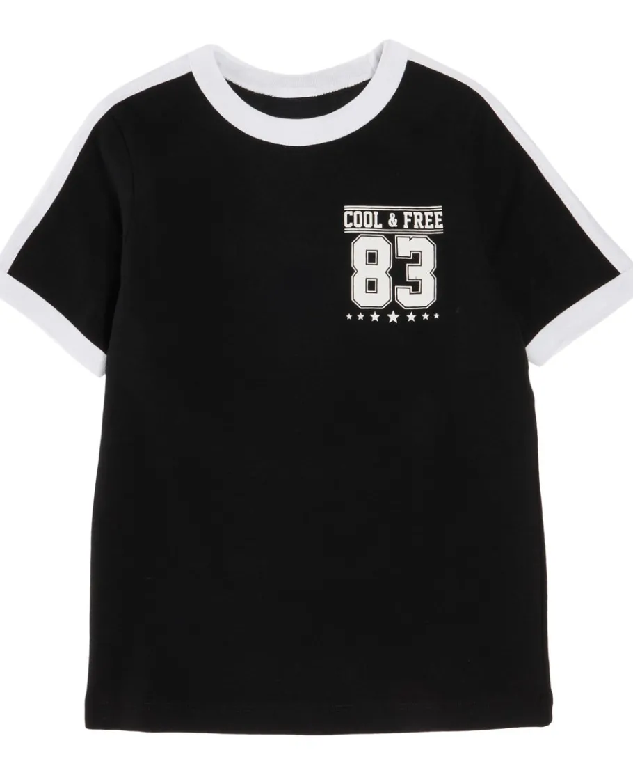 Fashion Kids' Short Sleeve Ringer Rib Print Tee Kids Tops|T-Shirts