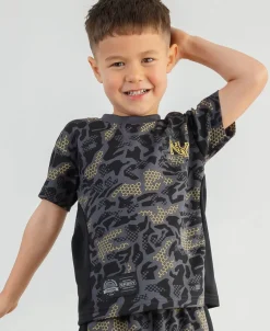 New Little Kids' All Over Print Sporty Mesh Side Stripe Tee Kids Tops|T-Shirts