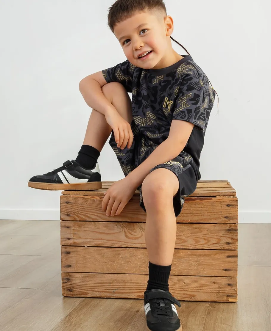 New Little Kids' All Over Print Sporty Mesh Side Stripe Tee Kids Tops|T-Shirts