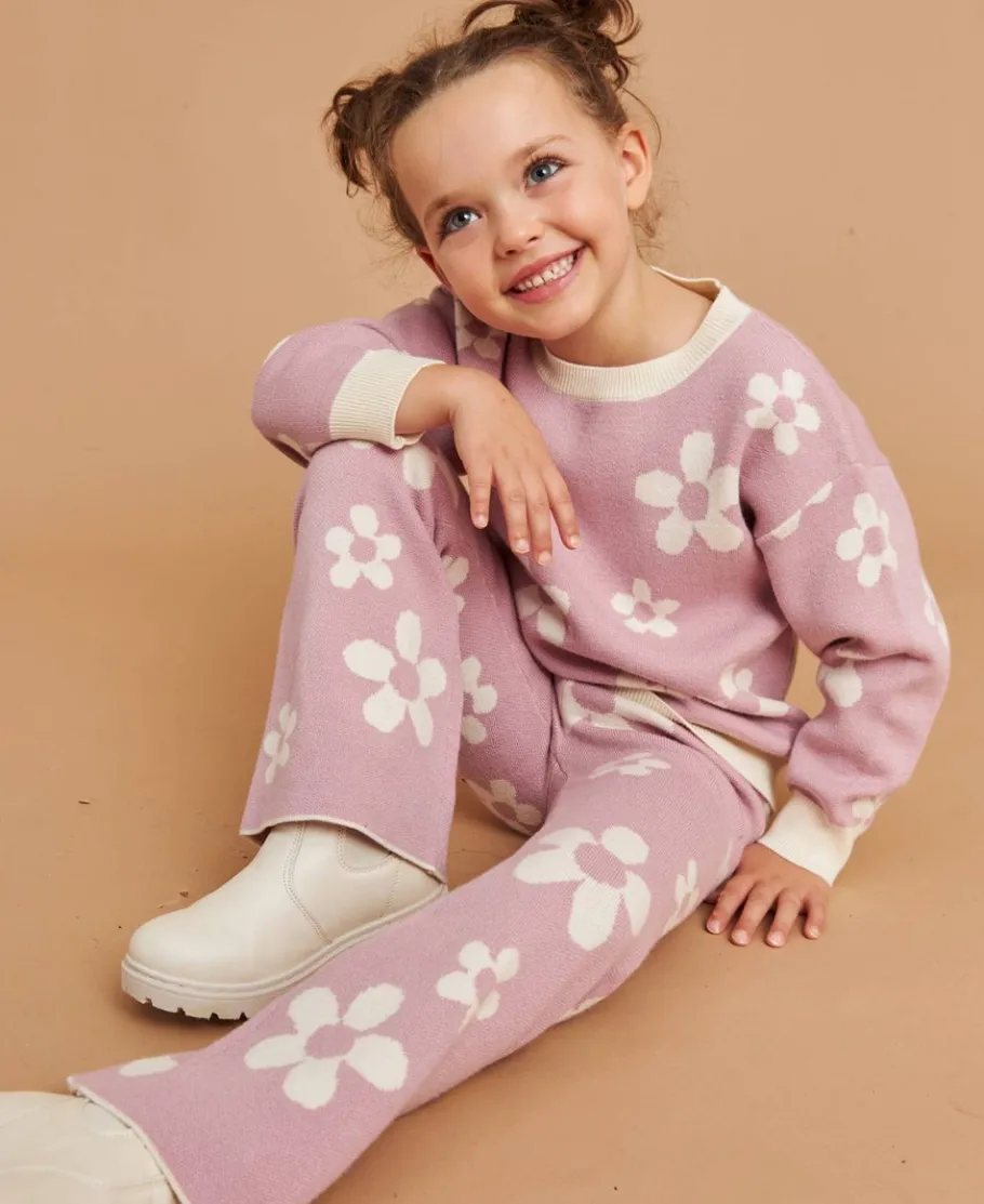 Fashion Little Kids' Jacquard Knit Daisy Flares Kids Bottoms|Kids 1 - 7