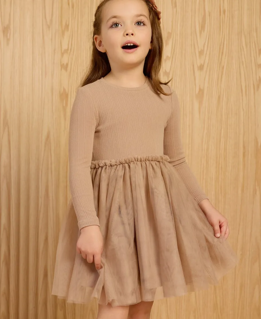 Online Little Kids' Long Sleeve Rib Tulle Dress Kids Dresses|Kids 1 - 7