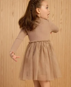 Online Little Kids' Long Sleeve Rib Tulle Dress Kids Dresses|Kids 1 - 7