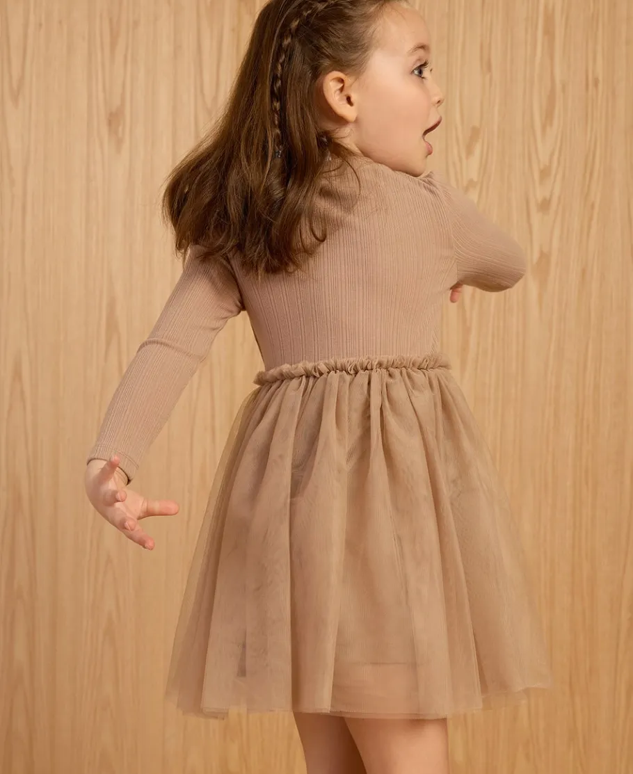 Online Little Kids' Long Sleeve Rib Tulle Dress Kids Dresses|Kids 1 - 7