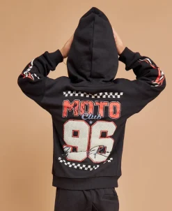 Fashion Little Kids' Moto Print Sporty Panelled Hoodie Kids Sweats + Fleece|Tops