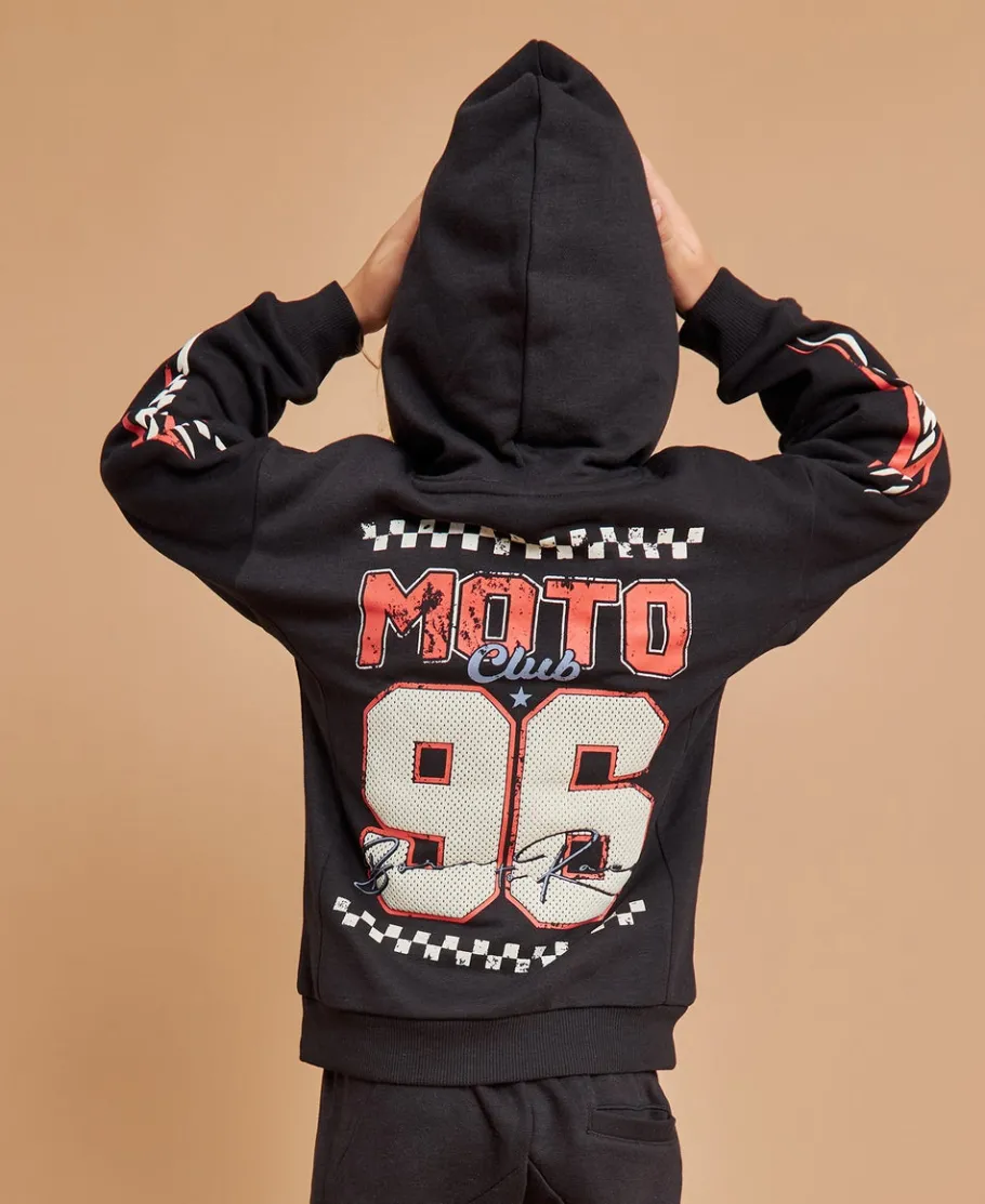 Fashion Little Kids' Moto Print Sporty Panelled Hoodie Kids Sweats + Fleece|Tops
