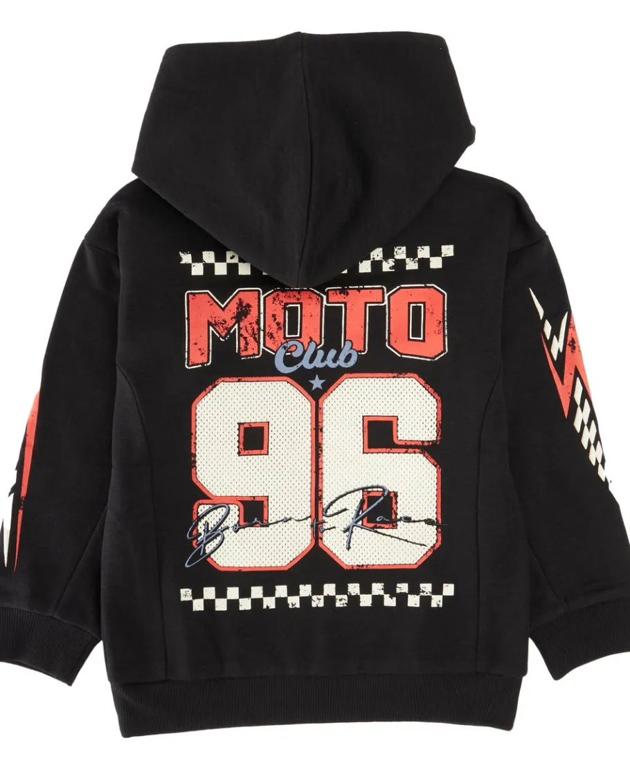 Fashion Little Kids' Moto Print Sporty Panelled Hoodie Kids Sweats + Fleece|Tops