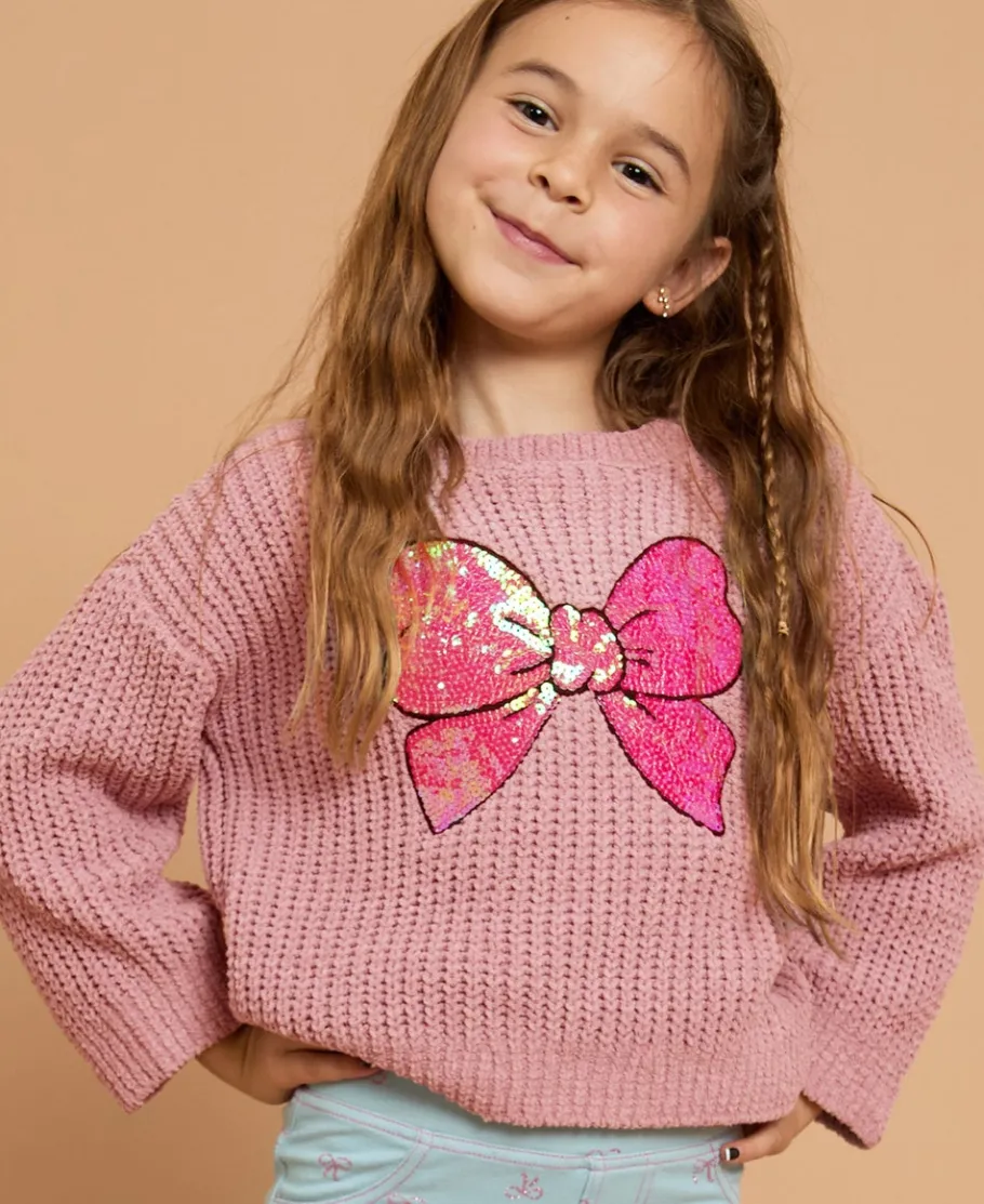 Clearance Little Kids' Sequin Bow Chenille Jumper Kids Tops|Kids 1 - 7