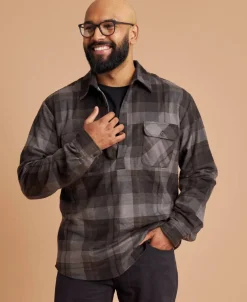 Outlet Men's 1/2 Placket Cotton Flannel Shirt Tops|Shirts