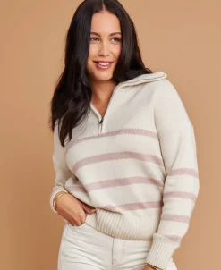 Fashion Women's 1/4 Zip Collared Jumper Women Knitwear
