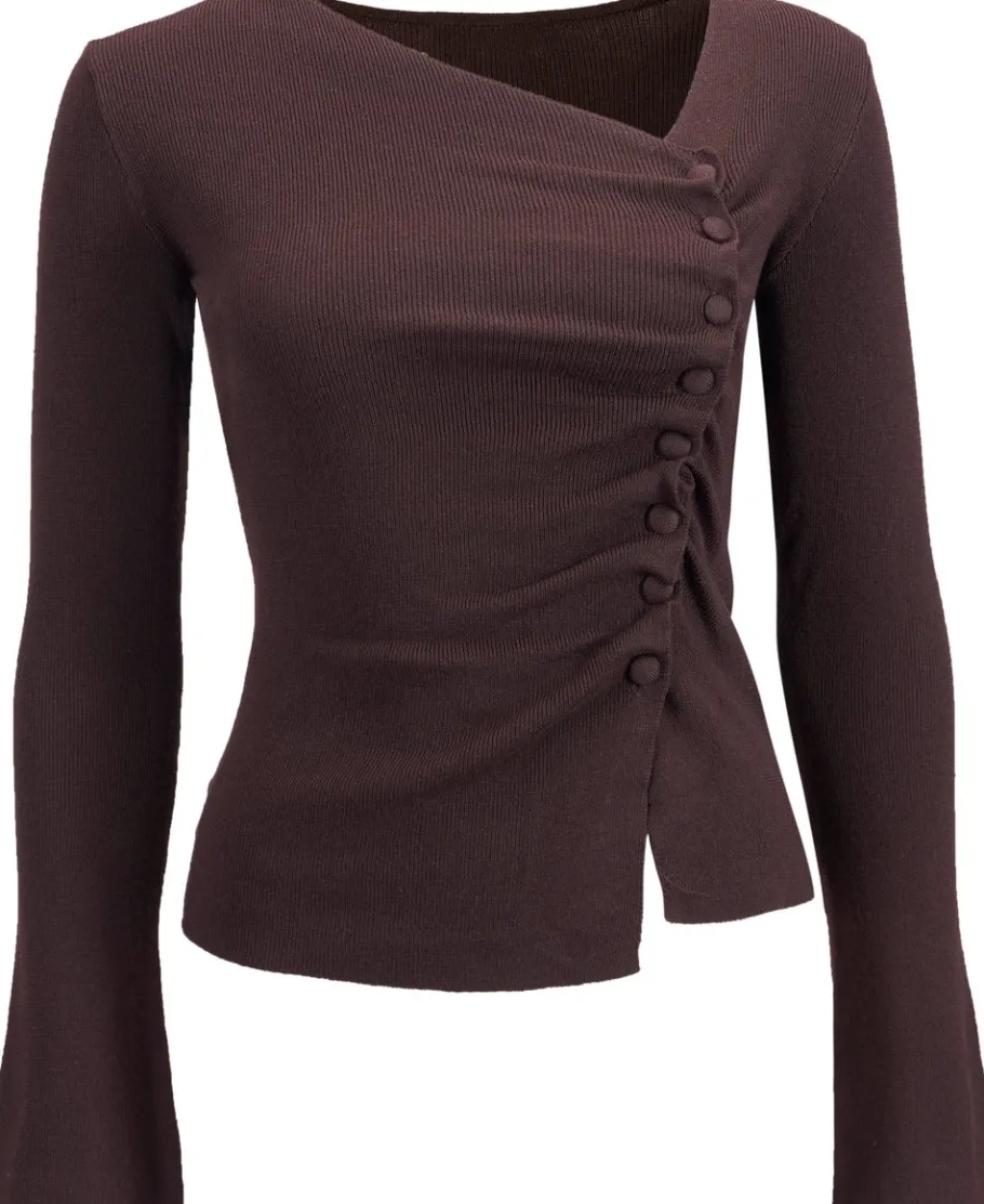 New Women's Asymmetric Knit Long Sleeve Top Women T-Shirts|Tops
