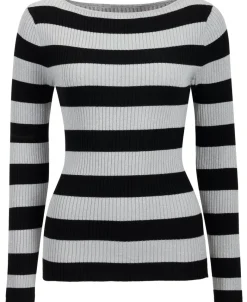 Outlet Women's Boat Neck Stripe Knitted Top Women Knitwear