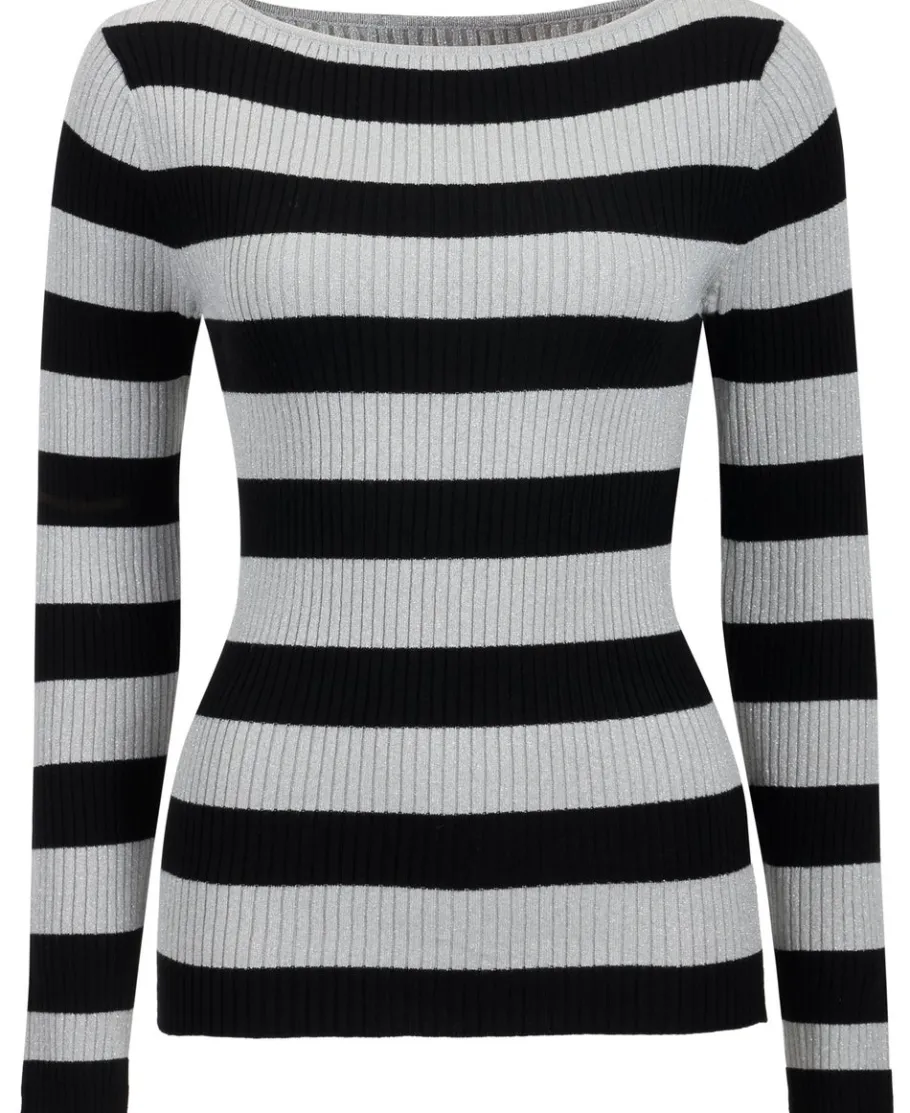 Outlet Women's Boat Neck Stripe Knitted Top Women Knitwear