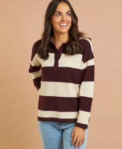 Best Women's Button Polo Stripe Jumper Women Knitwear