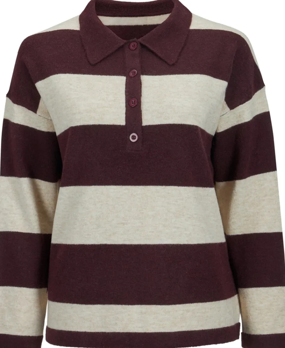 Best Women's Button Polo Stripe Jumper Women Knitwear