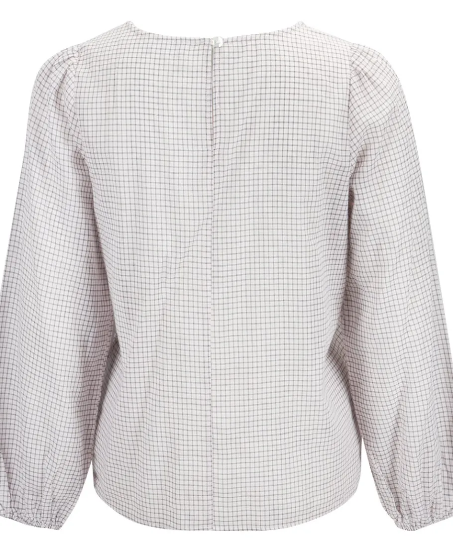 Sale Women's Check Blouson Sleeve Blouse Women Tops