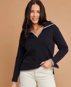 Outlet Women's Contrast Polo Jumper Women Knitwear