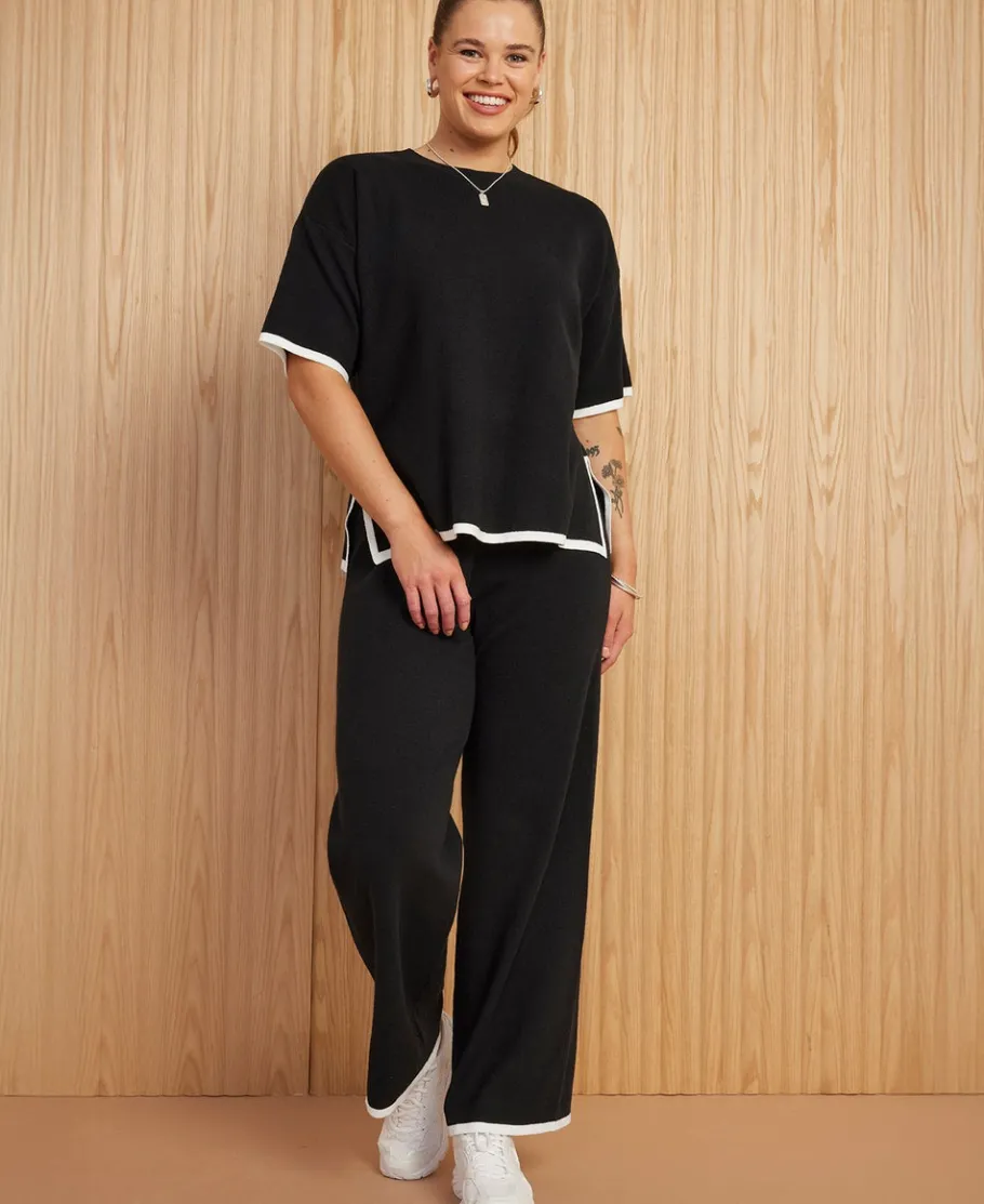 Discount Women's Contrast Trim Wide Leg Pants Women Pants & Leggings|Activewear & Leisure