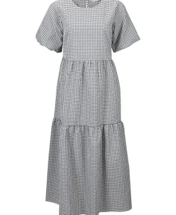 New Women's Gingham Tier Midi Dress Women Dresses