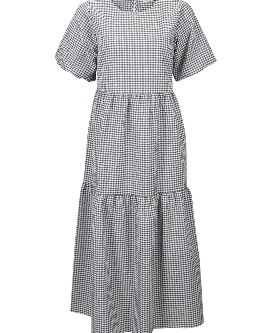 New Women's Gingham Tier Midi Dress Women Dresses