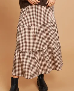 Outlet Women's Gingham Tier Skirt Women Skirts