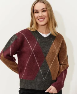 Fashion Women's Jacquard V-Neck Jumper Women Knitwear