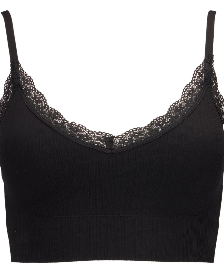 Outlet Women's Lace Trim Ribbed Crop Women Lingerie|Womens Bras