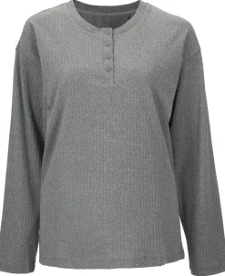 Online Women's Leisure Long Sleeve Rib Henley Top Women Tops|T-Shirts
