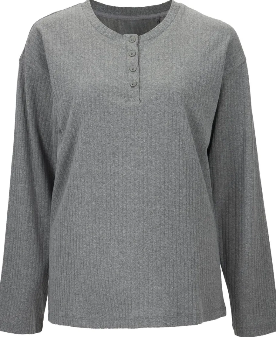 Online Women's Leisure Long Sleeve Rib Henley Top Women Tops|T-Shirts