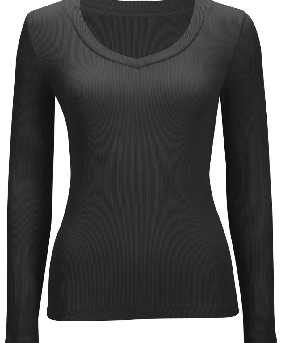 New Women's Long Sleeve Rib V Neck Tee Women T-Shirts|Tops