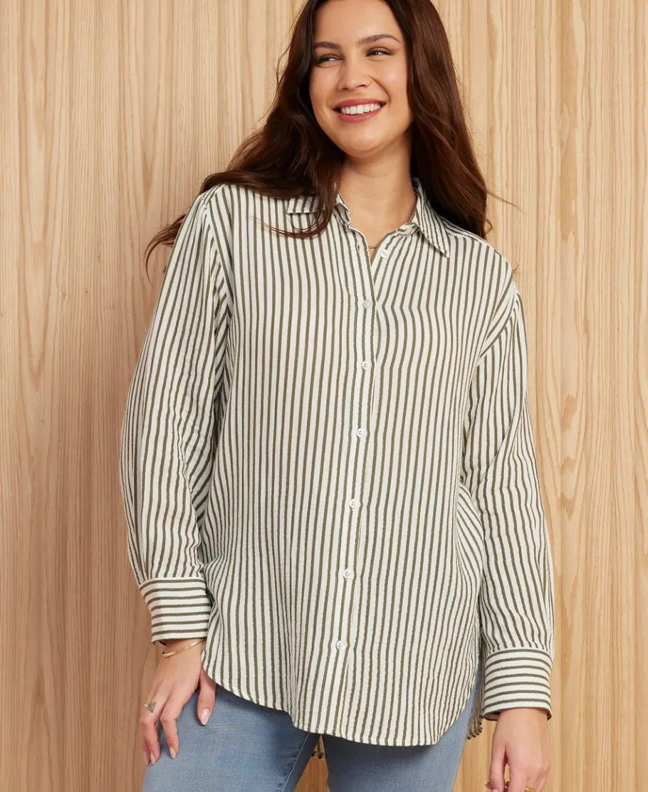 Discount Women's Muslin Stripe Shirt Women Tops