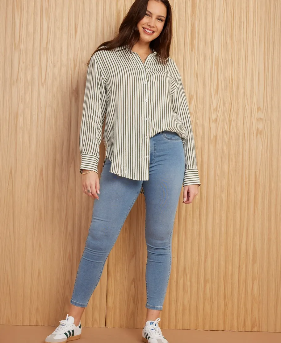 Discount Women's Muslin Stripe Shirt Women Tops