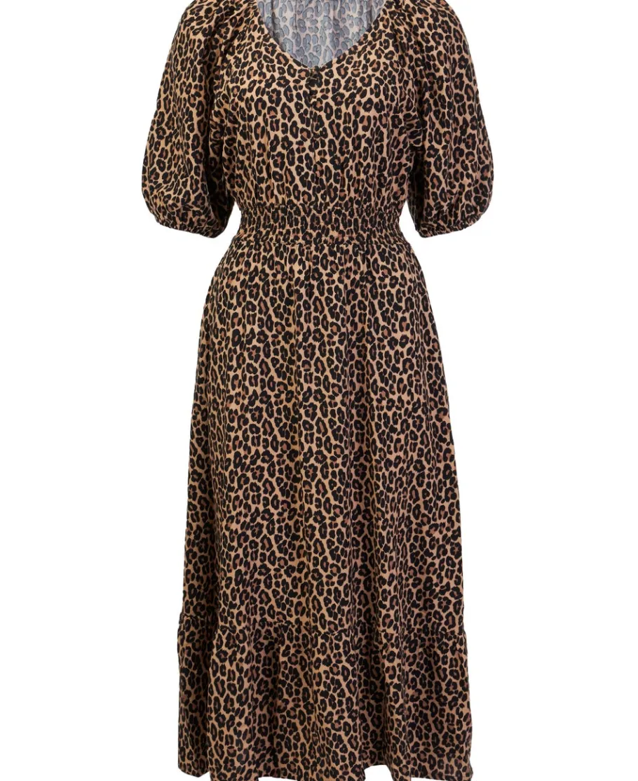 Fashion Women's Puff Sleeve Print Midi Dress Women Dresses