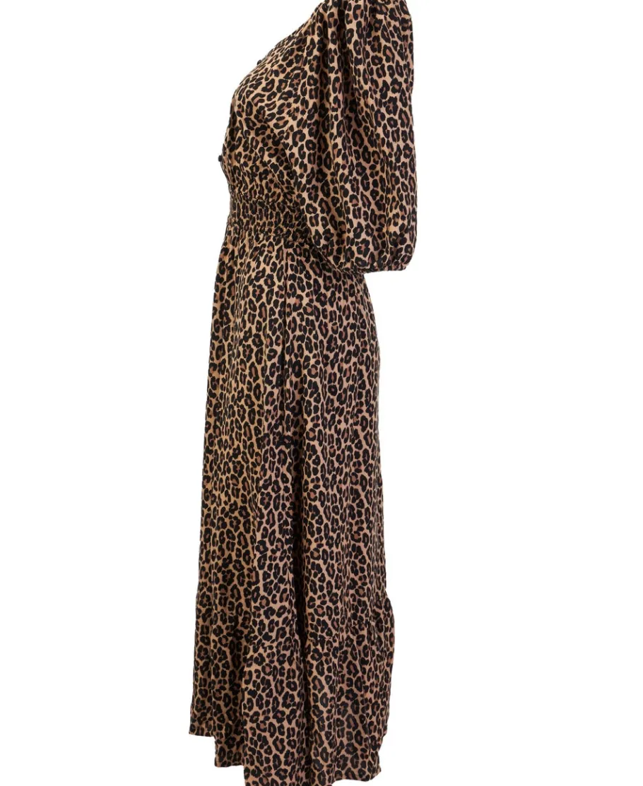 Fashion Women's Puff Sleeve Print Midi Dress Women Dresses