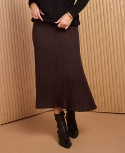 Fashion Women's Rib Knit A-Line Midi Skirt Women Skirts