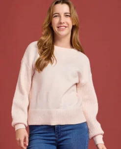 Hot Women's Rib Sleeve Crew Jumper Women Knitwear
