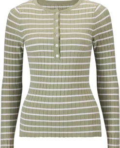 Discount Women's Rib Stripe Henley Knitted Jumper Women Knitwear