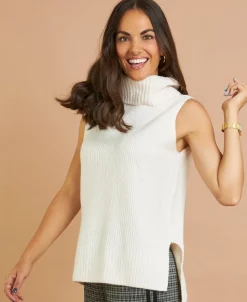 Fashion Women's Ribbed Roll Neck Knit Vest Women Knitwear