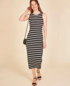 New Women's Ribbed Stripe Tank Dress Women Dresses