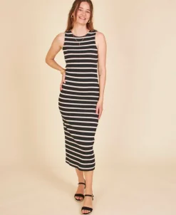 New Women's Ribbed Stripe Tank Dress Women Dresses