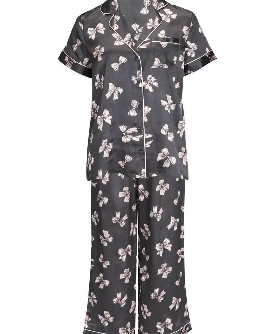 New Women's Satin Short Sleeve & Full Length Pant PJ Set Women Sleepwear