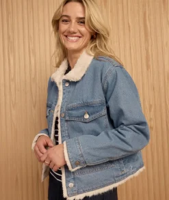 Best Women's Sherpa Lined Crop Denim Jacket Women Jackets & Coats|Activewear & Leisure