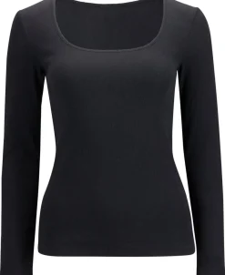 Fashion Women's Square Neck Long Sleeve Rib Tee Women T-Shirts|Tops