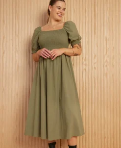 Outlet Women's Textured Shirred Midi Dress Women Dresses